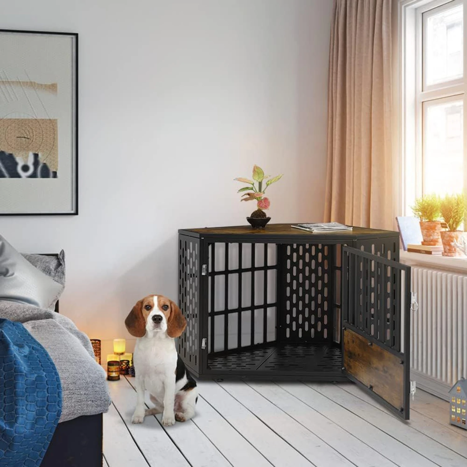 SMONTER Wooden Corner Crate Furniture Style Dog Kennel 4 SMONTER Wooden Corner Crate Furniture Style Dog Kennel - Image 2