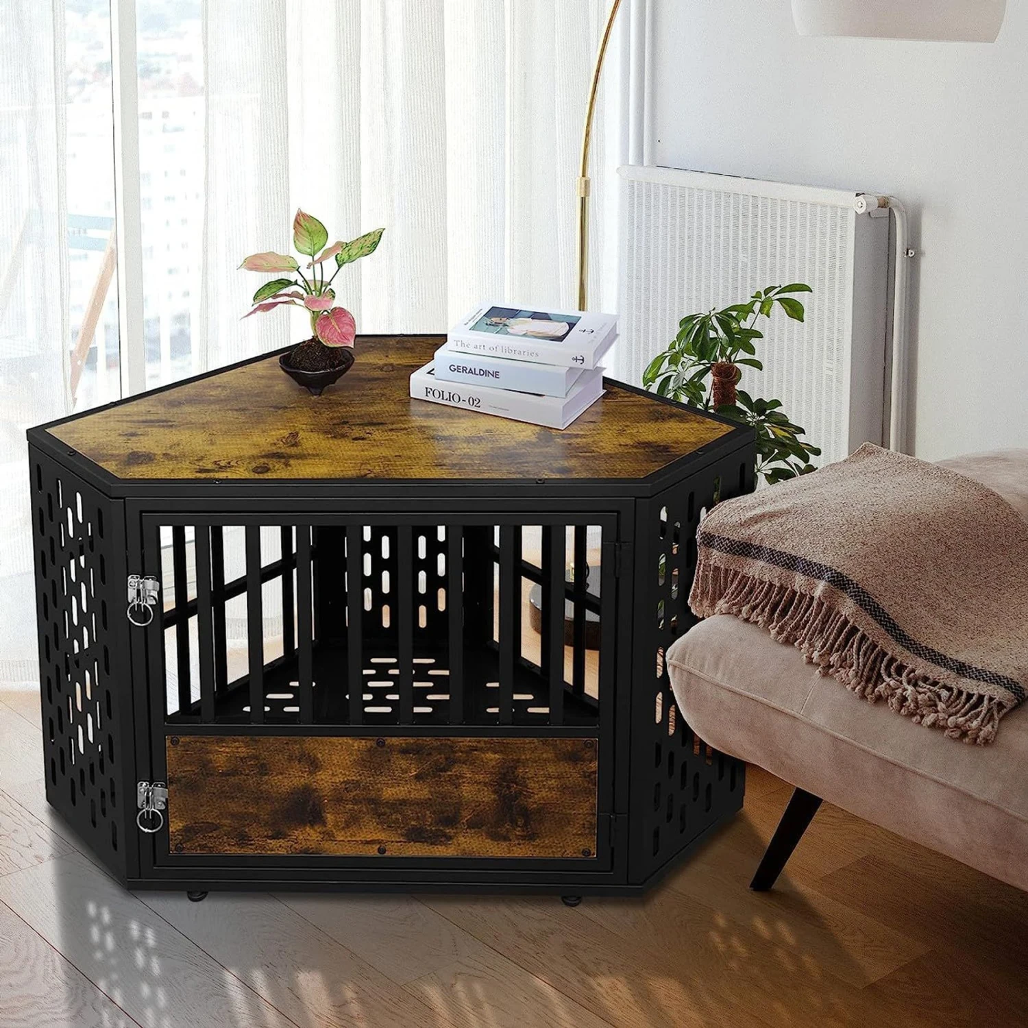 SMONTER Wooden Corner Crate Furniture Style Dog Kennel 9 SMONTER Wooden Corner Crate Furniture Style Dog Kennel - Image 7
