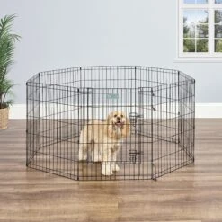 MidWest Wire Dog Exercise Pen With Step-Thru Door, Black E-Coat & MidWest Exercise Pen Top Fabric Mesh Sunscreen Accessory, Octagonal Configuration, Black -Pet Dog Supply Store 939326 PT3. AC SS1800 V1691785955