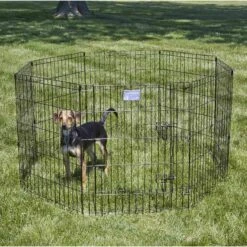 MidWest Wire Dog Exercise Pen With Step-Thru Door, Black E-Coat & MidWest Exercise Pen Top Fabric Mesh Sunscreen Accessory, Octagonal Configuration, Black -Pet Dog Supply Store 939326 PT4. AC SS1800 V1691785965