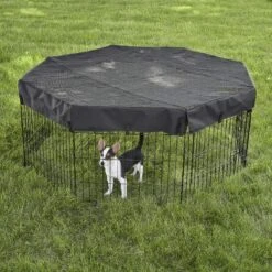 MidWest Wire Dog Exercise Pen With Step-Thru Door, Black E-Coat & MidWest Exercise Pen Top Fabric Mesh Sunscreen Accessory, Octagonal Configuration, Black -Pet Dog Supply Store 939326 PT7. AC SS1800 V1691785954